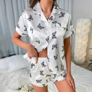 Pyjama pour femme short motif papillon